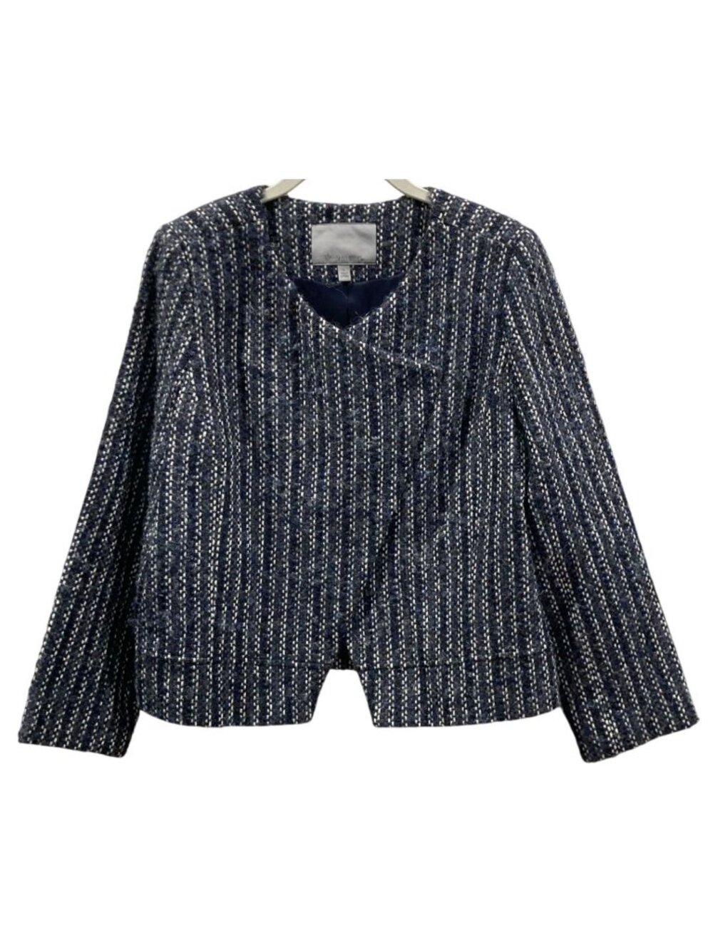 Classiques Entier Asymmetrical Crop Jacket L Navy Wool Blend Quiet Luxury Office